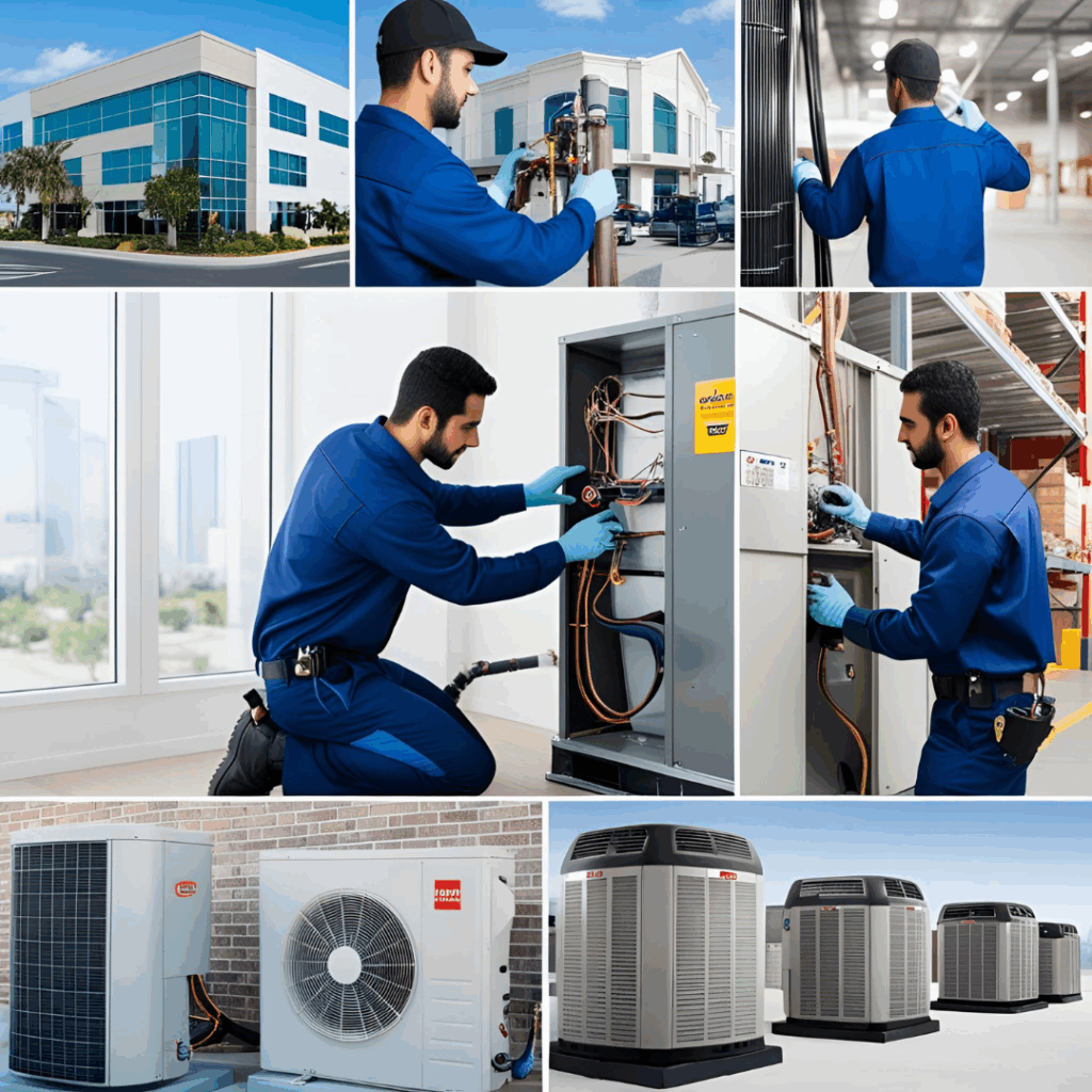Technicians working on HVAC systems in office buildings, retail centers, and warehouses